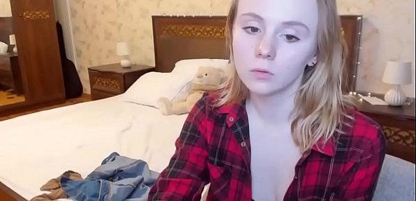  Blonde teen camgirl in seethrough bra